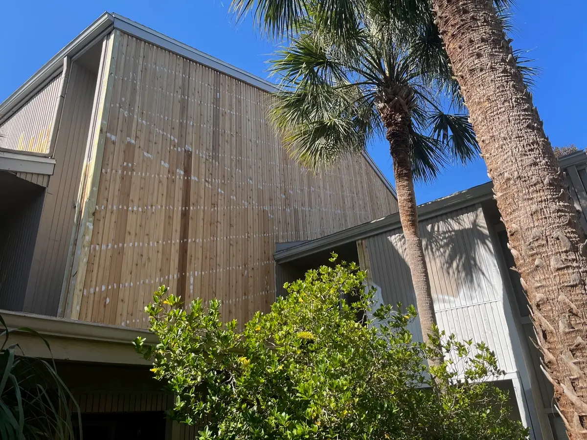 Wood siding replaced on a community building.